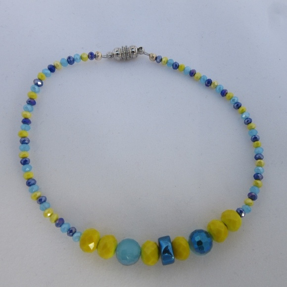 Hand Crafted Anklet 10" Blue/Yellow Beaded Anklet (Ankle Bracelet) - Picture 1 of 6